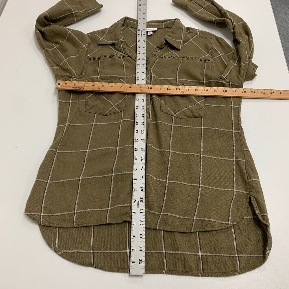 Shyanne Top Women M Medium Plaid Flannel Ladder Lace Long Sleeve Droptail Hem - Picture 6 of 12
